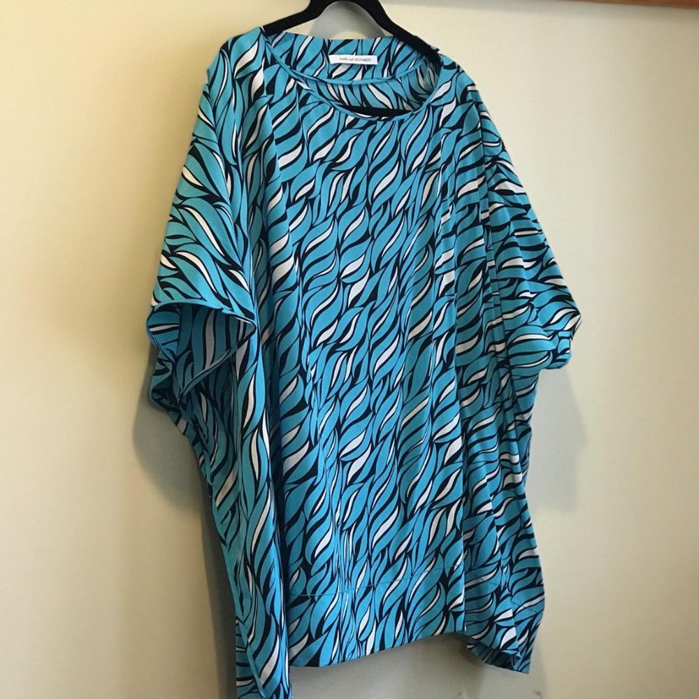 DVF Blue Silk Dolman Sleeve Blouse